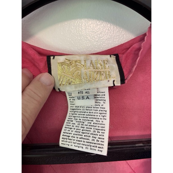 Vintage Coat Womens XL Laise Adzer Pink Leather Feather Fringe Maxi Vest Duster - Picture 7 of 16